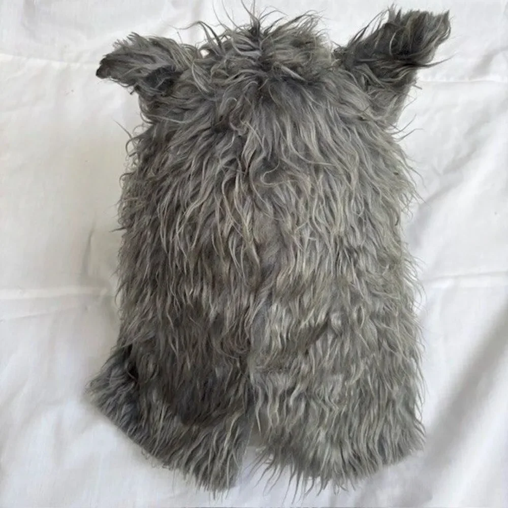 Werewolf Halloween Mask Scary Costume Prop Gray Faux Fur Teeth Tongue